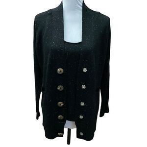 One Girl Who Cardigan Tank Top Sweater Set Cashmere Black Speckled Knit Large
